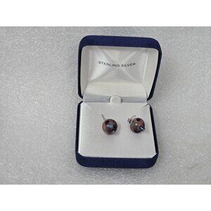 Handblown Artisan Glass Bead Earrings .925 Sterling Silver Purple Polka Dot Drop